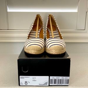 NEW j.Crew factory, striped espadrille wedges, size 8 1/2 ivory w/blue stripes